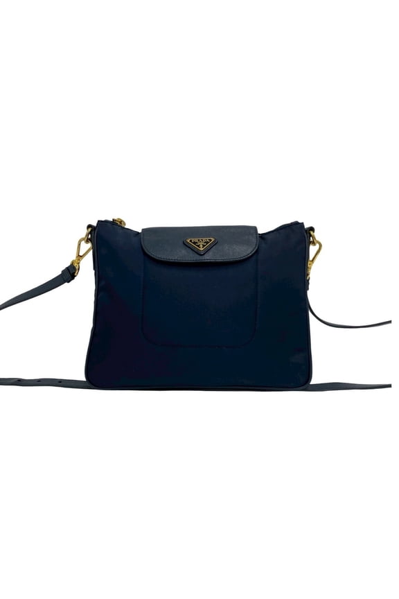 Pre-Owned PRADA Prada Triangle Logo Hardware Nylon Saffiano Leather Genuine Mini Shoulder Bag...