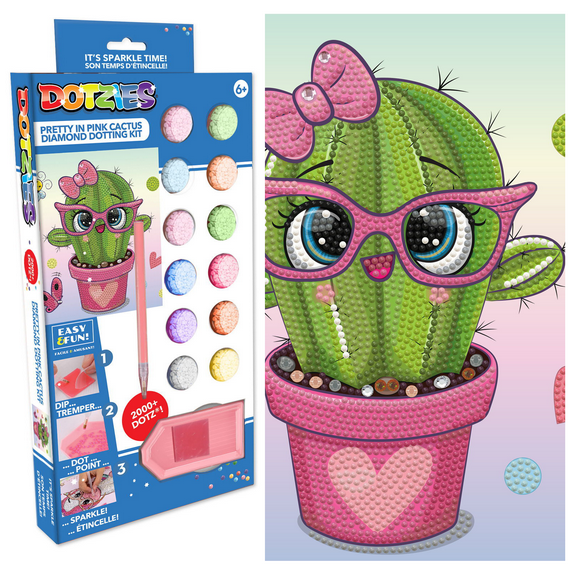 Diamond Dotz Dotzies Pretty in Pink Cactus Plant Diamond Painting Kits for Kids - Diamond Art Kits a Relaxing Creative Craft Kit with Dotz Gems  9.1"x9.1"
