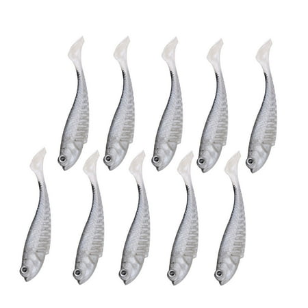 10pcs Fihsing Lures Lifelike Soft Baits 3D Eyes Fishing Swimbaits (Black&Silver)
