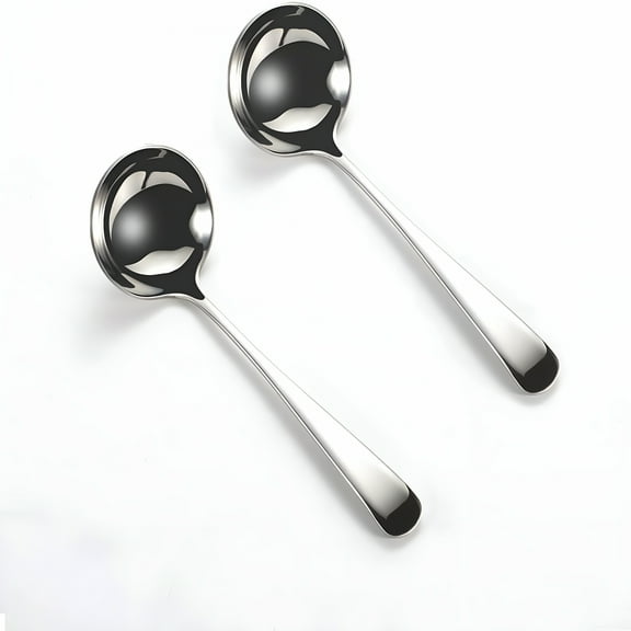 ACDANC Small Soup Ladles,Sauce Ladles,Gravy Soup Spoon Ladles,2 Pack Non-magnetic Stainless Steel 7.6" Round Ladles (Color: Silver)