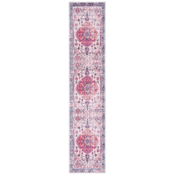 SAFAVIEH Serapi Winona Oriental Machine Washable Runner Rug, Ivory/Light Blue, 2' x 9'