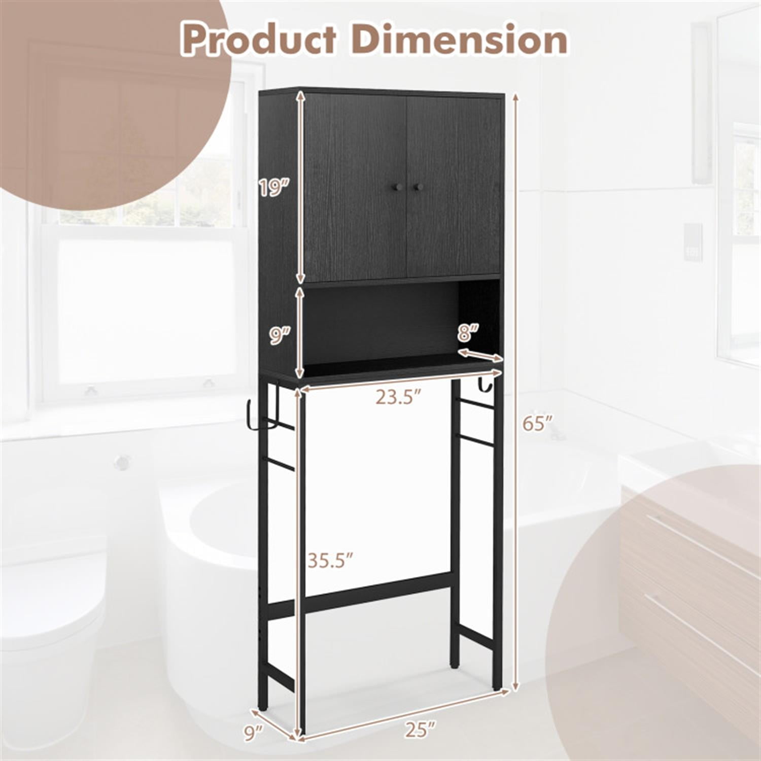 Demi Bonn Over The Toilet Storage Cabinet, Storage Shelf, with 2 Doors and Adjustable Shelf, for Bathroom,Black