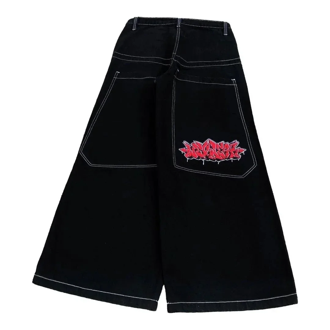 Hip Hop American Jnco Big Pocket Boxing Kangaroo Print Wash Wide