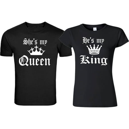He's my King She's My Queen Christmas Gift Couple Matching Cute T-Shirts S She's My Queen -Black