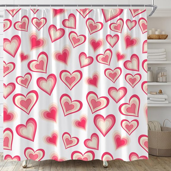 Valentine''s Day Shower Curtain Pink Heart Retro Love Romantic Couple Sweet Simple Fabric for Bathroom Decor Bathtub with Hooks(70" WX70 H)