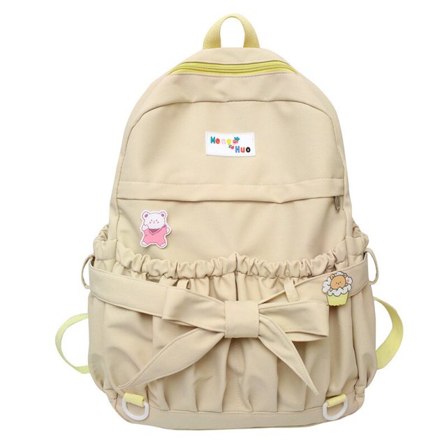 Mochila de estilo coreano para mujer, morral escolar de gran capacidad, con bolsillos abiertos, Kawaii, con lazo, para viaje Fivean unisex