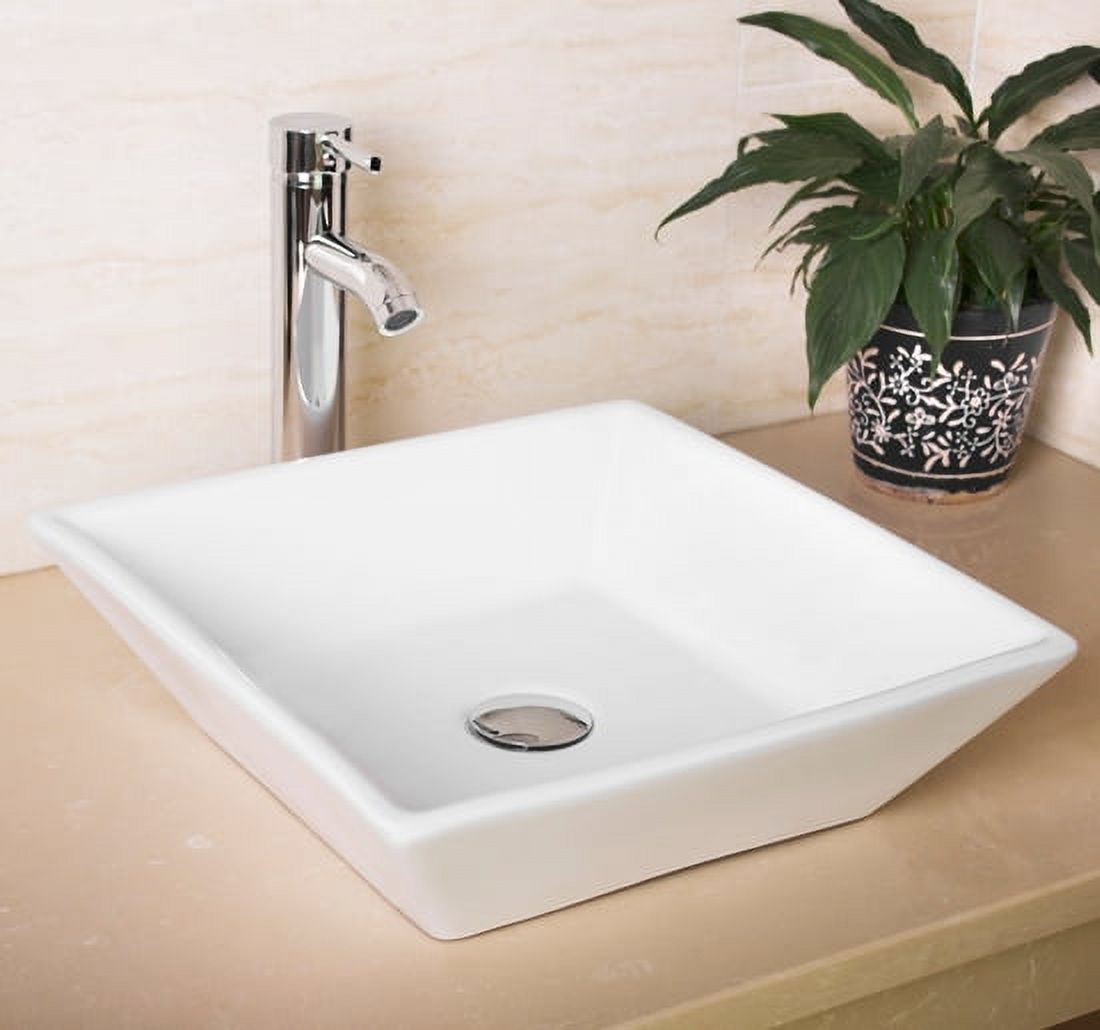 Walcut Modern Bathroom White Square Porcelain Ceramic Vessel Sink Bowl & Faucet Combo