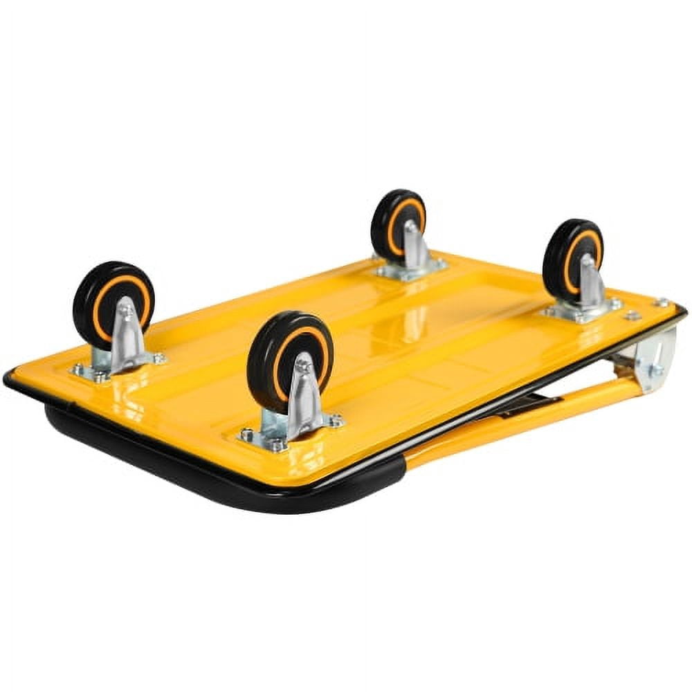 POWANLI Foldable Platform Truck, Push Dolly 330 LBS Weight Capacity, 360 Rolling, Folding Hand Truck for Luggage, Travel, Office, House (Yellow and Black) (28.7" x 19" x 32.5")