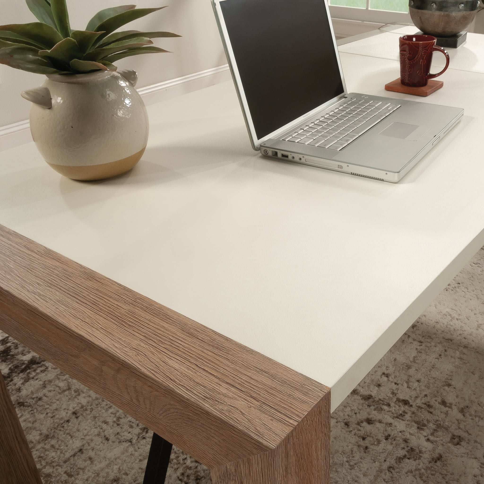 Sauder Dixon City® 66"W L-Shaped Computer Desk With Drawers, Brushed Oak™/Pebble White™