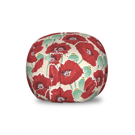 Poppy Flower Storage Toy Bag Chair  Spring Garden Pattern with Red Blossoms Capsules and Little Dots  Stuffed Animal Organizer Washable Bag  Large Size  Mint Green Beige  by Ambesonne