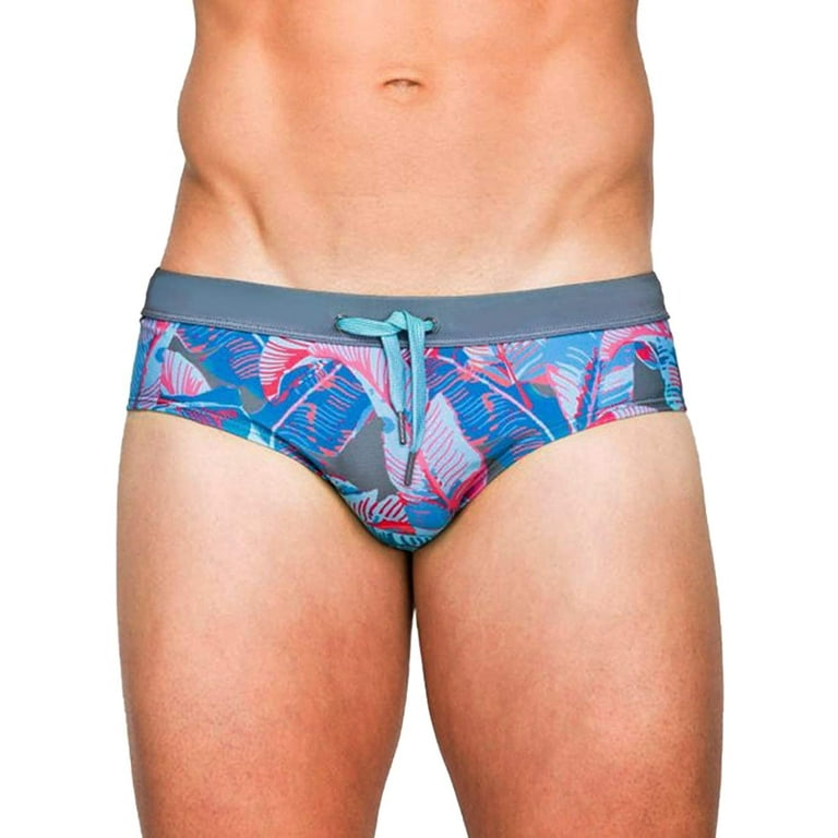 MIZOK Men s Hot Print Swimwear Bikini Swim Briefs Swimsuit Drawstring Blue Walmart
