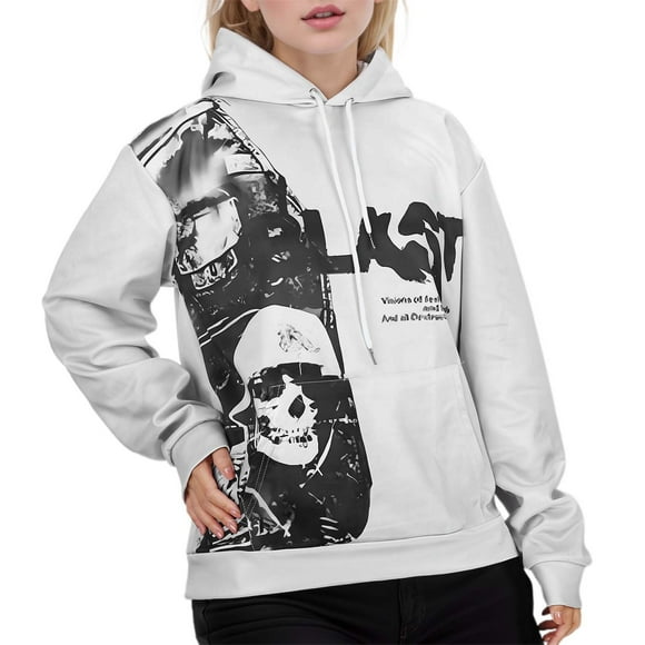 Aocisk Women's Graphic Oversized Hoodies Long Sleeve Pullover Sweatshirt Streetwear Fashion Print Hooded Top White XL