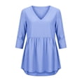 thumbnail image 4 of Sevevn Women's Striped 3/4 Sleeve V Neck Blouse Casual Loose Fit Peplum Tunic Top Blue L, 4 of 6