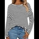 thumbnail image 1 of Camisas de Larga para Mujer, Blusas de Rayas con Bloques de Color, Ropa de Moda de Otoño, Blusas con Cuello Redondo y Negro XL, 1 of 8