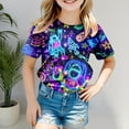 thumbnail image 2 of Byoo Girls' Neon Space Astronaut Print T-Shirt Short-Sleeve Crewneck Graphic Tee Vibrant Casual Top for Kids,Multicolour, 2 of 5