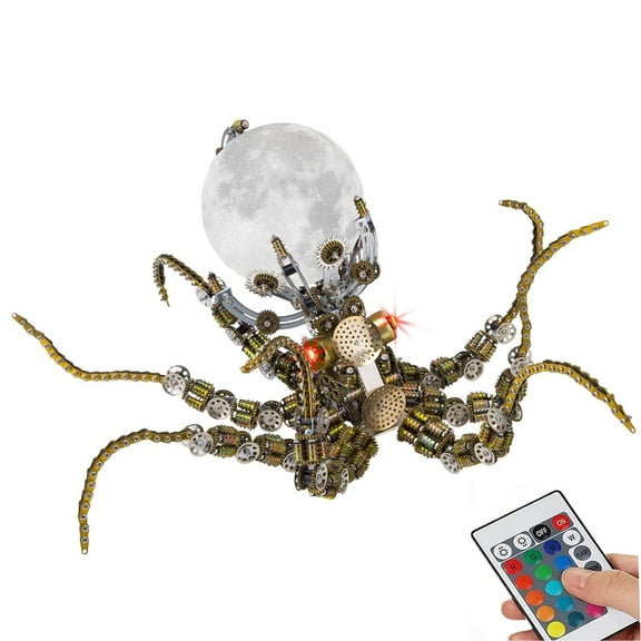 3D Metal Puzzle Mechanical Octopus with Star Light - 2400 Pieces Stainless Steel Steampunk Style DIY Assembly for Adults 15 