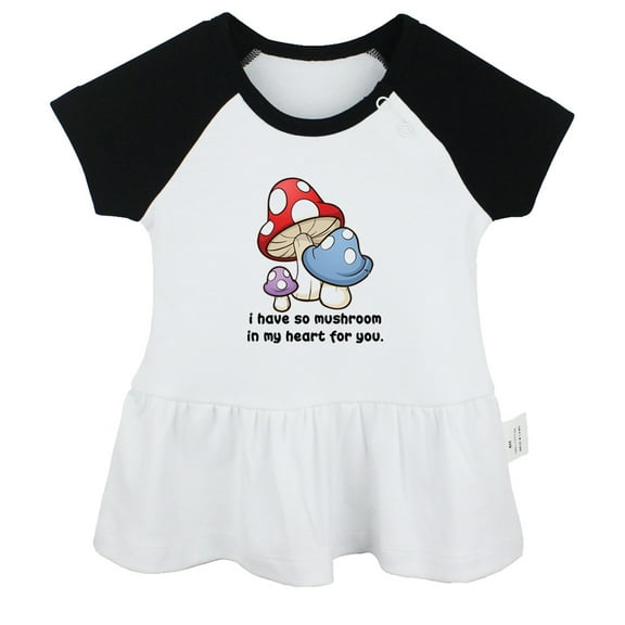 iDzn I Have So Mushroom In My Heart For You Funny Dresses For Baby, Newborn Babies Skirts, Infant Princess Dress, 0-24M Kids Graphic Clothes (Black Raglan Dresses, 0-6 Months)