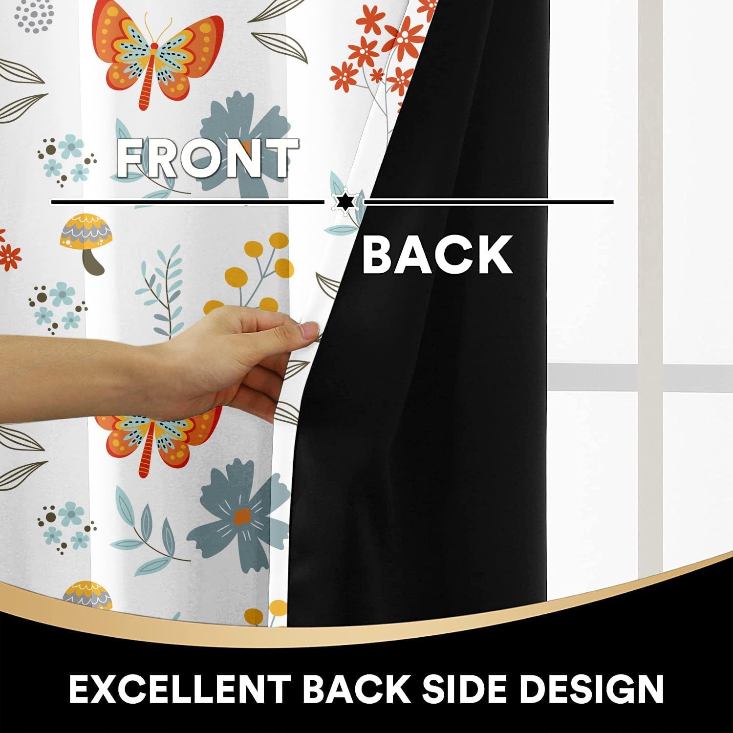 Homi Drapes 100% Blackout Curtain Triple Pinch Pleat Thermal Insulated Room Darkening Spill Proof Machine Washable Window Treatment Panels (1 Panel, 52x45, Butterfly)