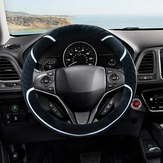 Steering Wheel Cover Winter Warm Short Lint | Polyester Material | Non-Slip Fashion Design for Cars | Universal Fit | Soft Plush Texture | Gray or Pink | 1 Pack | 15in Size | Hand Comfort Heated