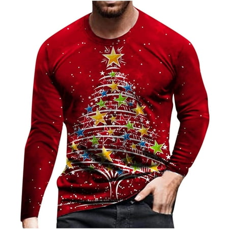 

Simplmasygenix Christmas Men s Casual Tops Fashion Long Sleeve Clearance Men Bow-knot Digital Printing Pullover Round Neck Blouse T-shirt