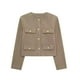 thumbnail image 3 of HH TRAF Chaqueta elegante de tweed recortada para mujer, abrigo de manga larga recortado a la moda, ropa de calle con bolsillos y botones, tops vintage para mujer, 3 of 5