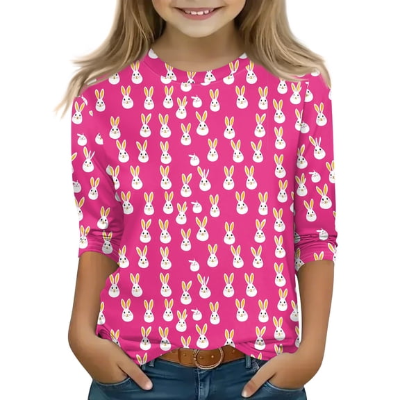 Drmagiyhm Easter Shirts for Girl Size 10-12 Cute Bunny and Egg Print T Shirt Casual Stylish Crewneck Shirt Little Girl Easter Clothes