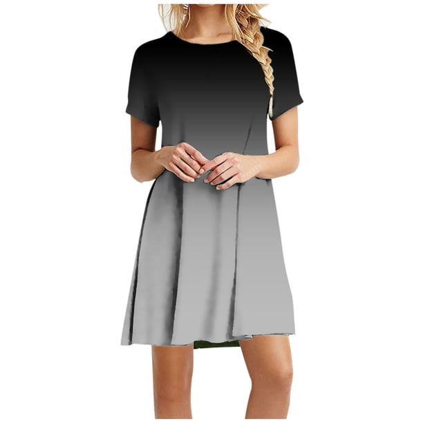Gibobby Vestido casual de verano para mujer Vestidos para mujerGradient O-NeckDailyLoose Casual Dress(Gris,G)