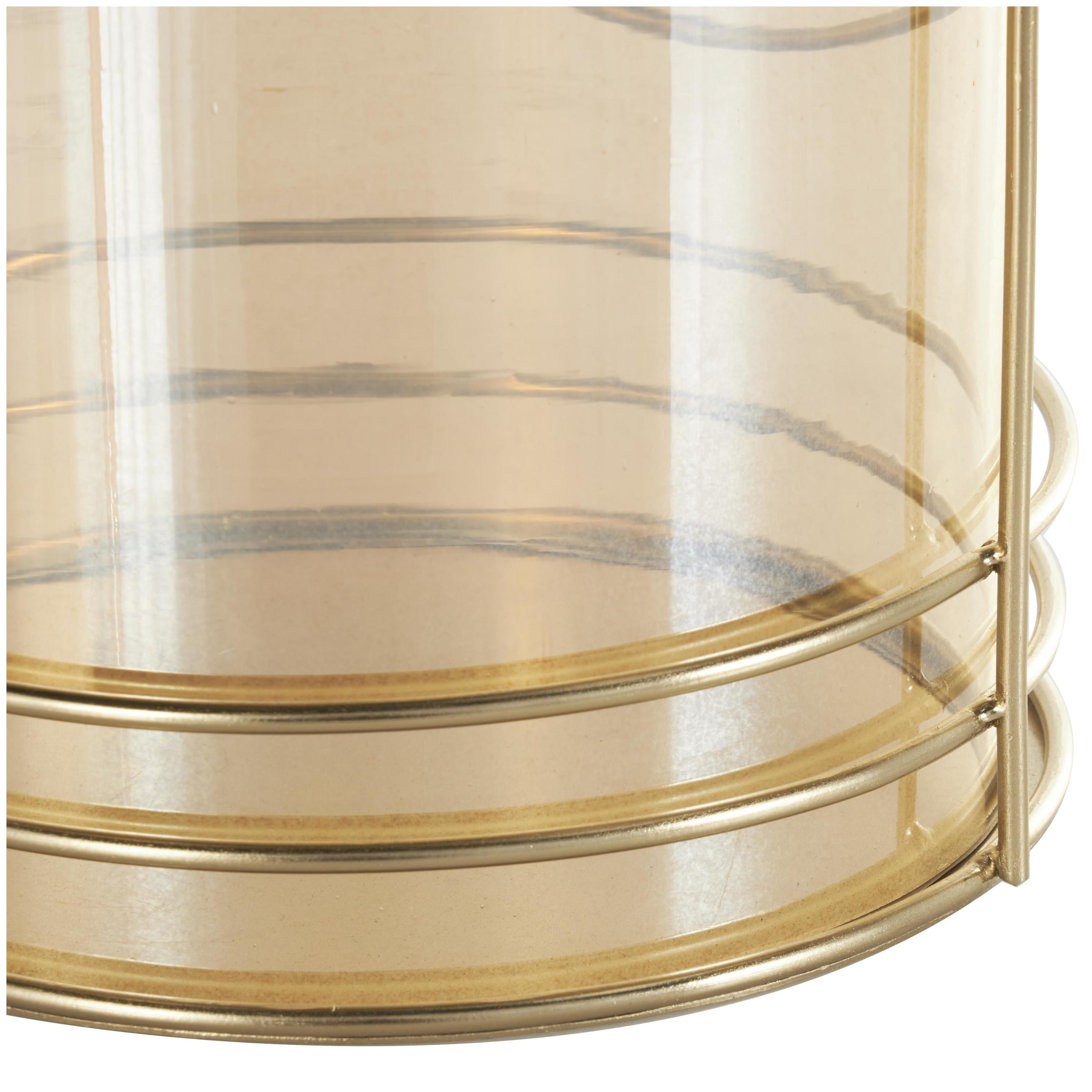 DecMode Gold Metal Candle Lantern with Thin Circular Rods and Tinted Glass
