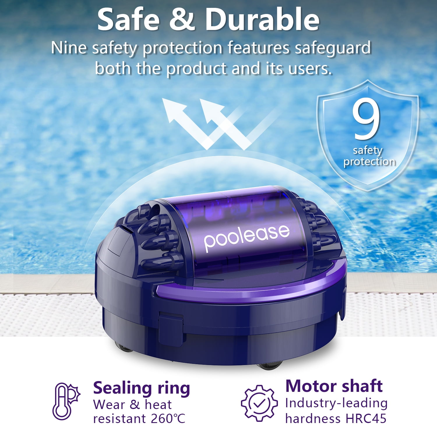 Poolease Cordless Robotic Automatic Pool Cleaner, Dual 45W Motors, Self-Parking, for In-Ground & Above Ground Pools