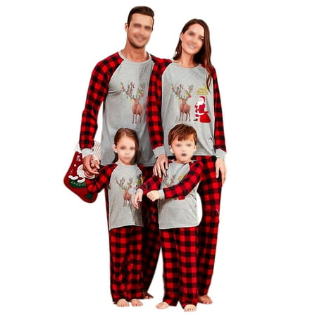 

wsevypo Xmas Matching Family Christmas Pajamas Santa Elk Print Tops Pjs Sets for Women Men Kid