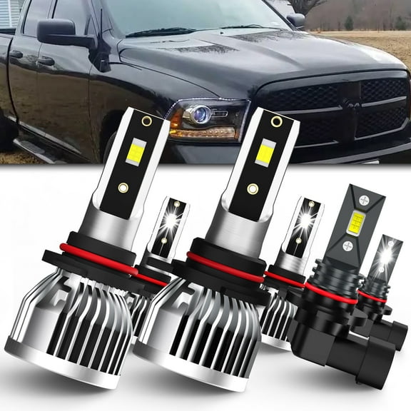 LECCIBUB LED Headlight Bulbs Compatible With Dodge Ram 2013-2015 with projector,9005 High Beam   9012 Low Beam   9145 LED Fog Light Bulb,6500K White,Plug and Play,Pack of 6