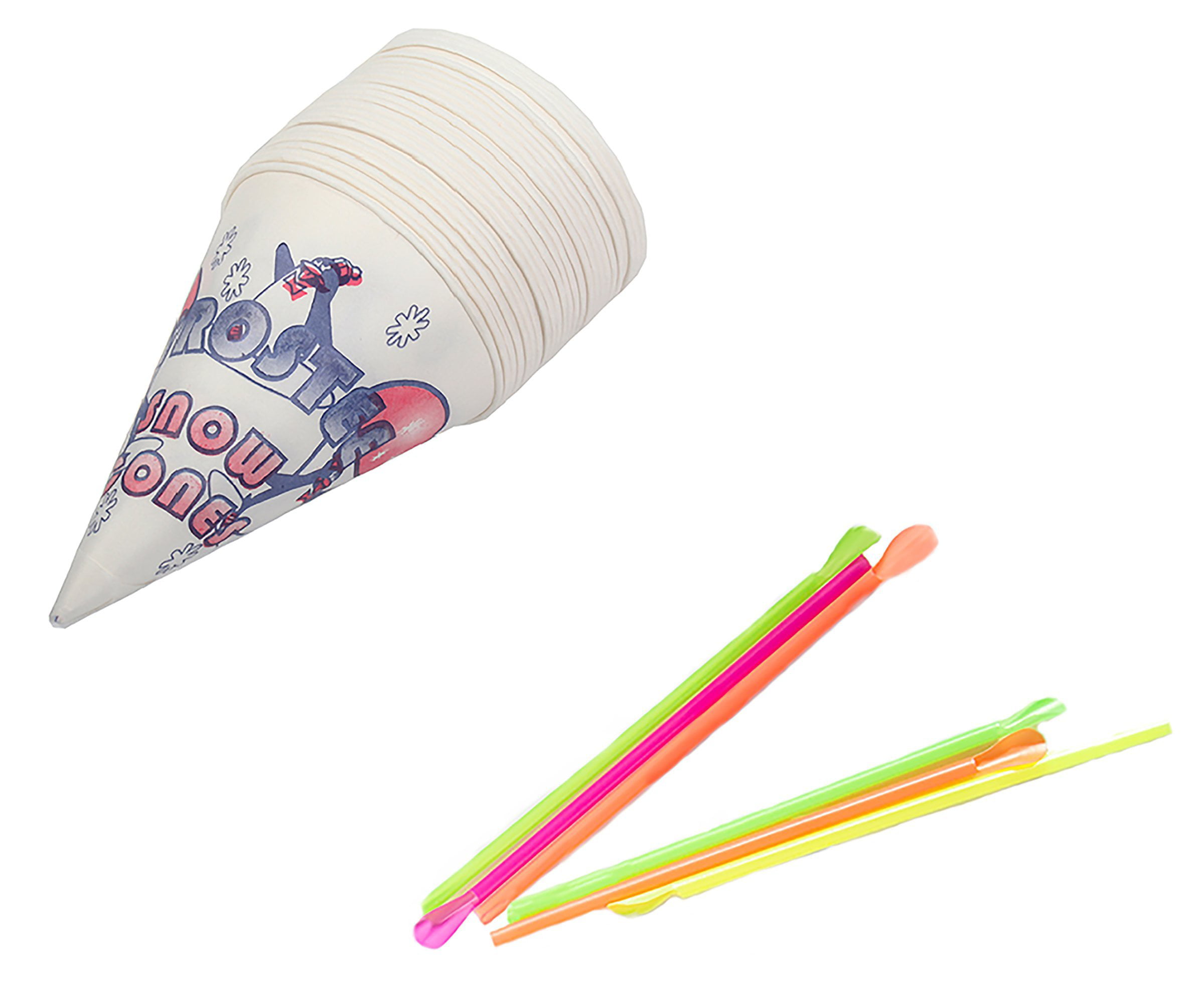 Snow Cone Cups and Spoon Straws Assorted Colors 100 Ct Summer Party Celebration for sale online 
