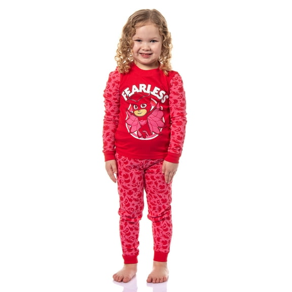 PJ Masks Toddler Girls' Owlette Fearless 2 Piece Tight Fit Long Sleeve Shirt Pajama Pant Set