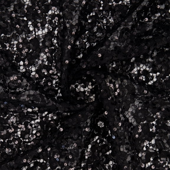 Zelouf Dela Floral Corded Lace W/ Paillettes  , Sewing, DIY, Crafts Fabric by the Yard, Black, 3 Yard