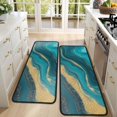thumbnail image 4 of Kitchen Rugs Sets Of 2,Teal Gold Wave Marble Pattern Anti Fatigue Kitchen Mat Rugs Non Slip Washable,Decorative Kitchen Floor Mats for Kitchen,Sink,Laundry,17"x47"+17"x47", 4 of 5