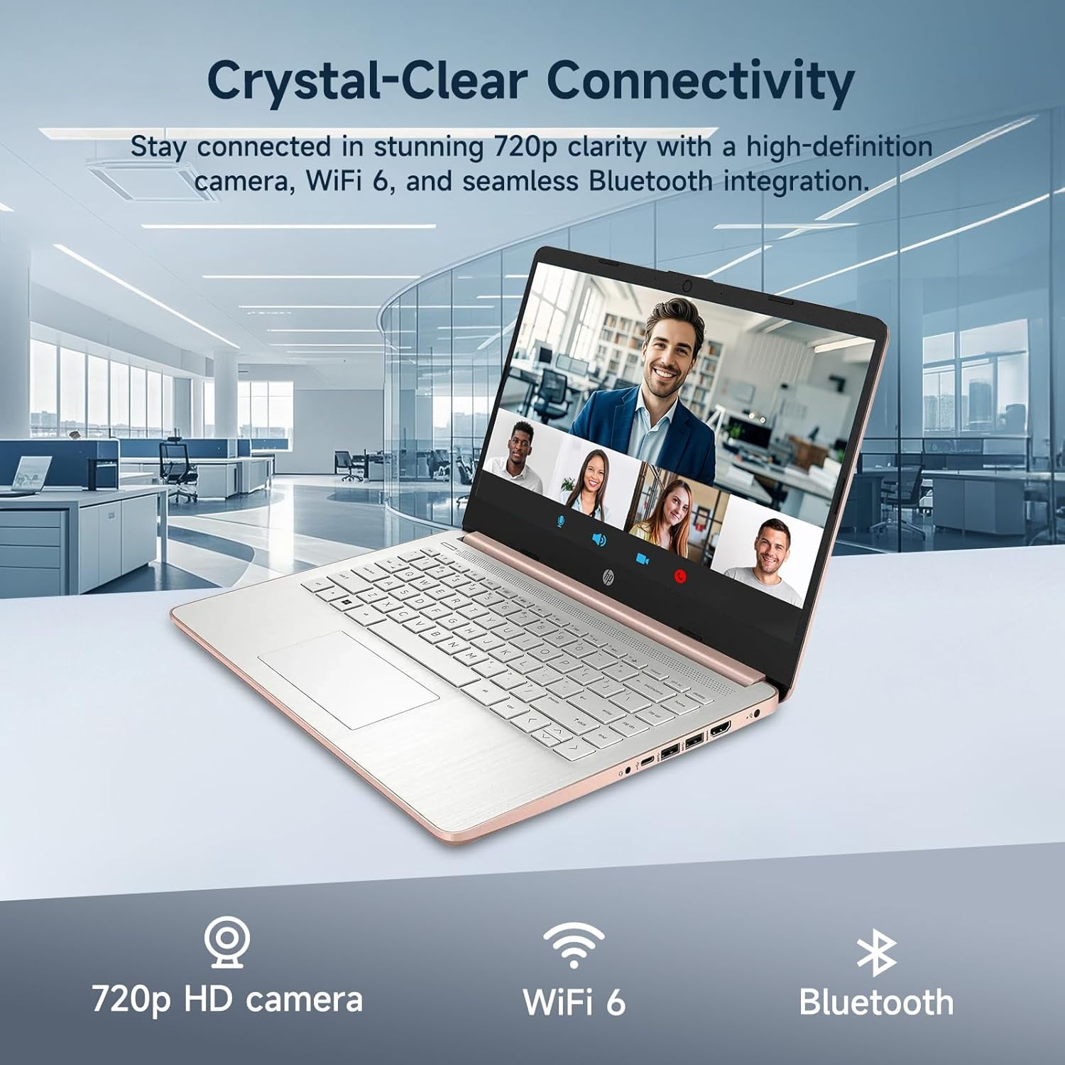 HP 14" Ultra Thin Laptop, Intel Quad-Core Processor, 16GB RAM, 384GB (128GB eMMC+64GB SD Card), Windows 11 Home, 1 Year Microsoft Office 365, Lightweight Notebook for Work or School, Gift Set(Pink)