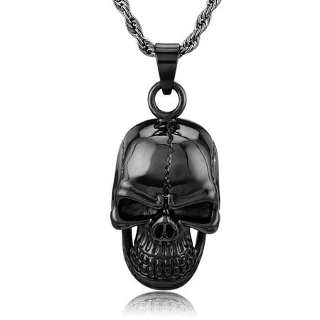 Crucible Gold Plated Stainless Steel Grinning Skull Pendant Necklace, 24