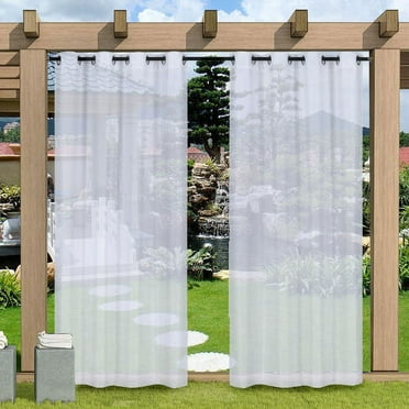Laegsmetg 1 Panel Outdoor Semi-Sheer Curtain Waterproof Privacy Curtain Grommet Curtains for Pergola Porch Pavilion Garden Lawn Hallway Sunroom Decor, Type 1, 132213Cm