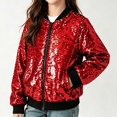 thumbnail image 4 of Vdoaml Girls Sequin Bomber Jacket Kids Full Zip Long Sleeve Sparkly Coat Children Party Performance Outerwear 7-8 Years Red, 4 of 5