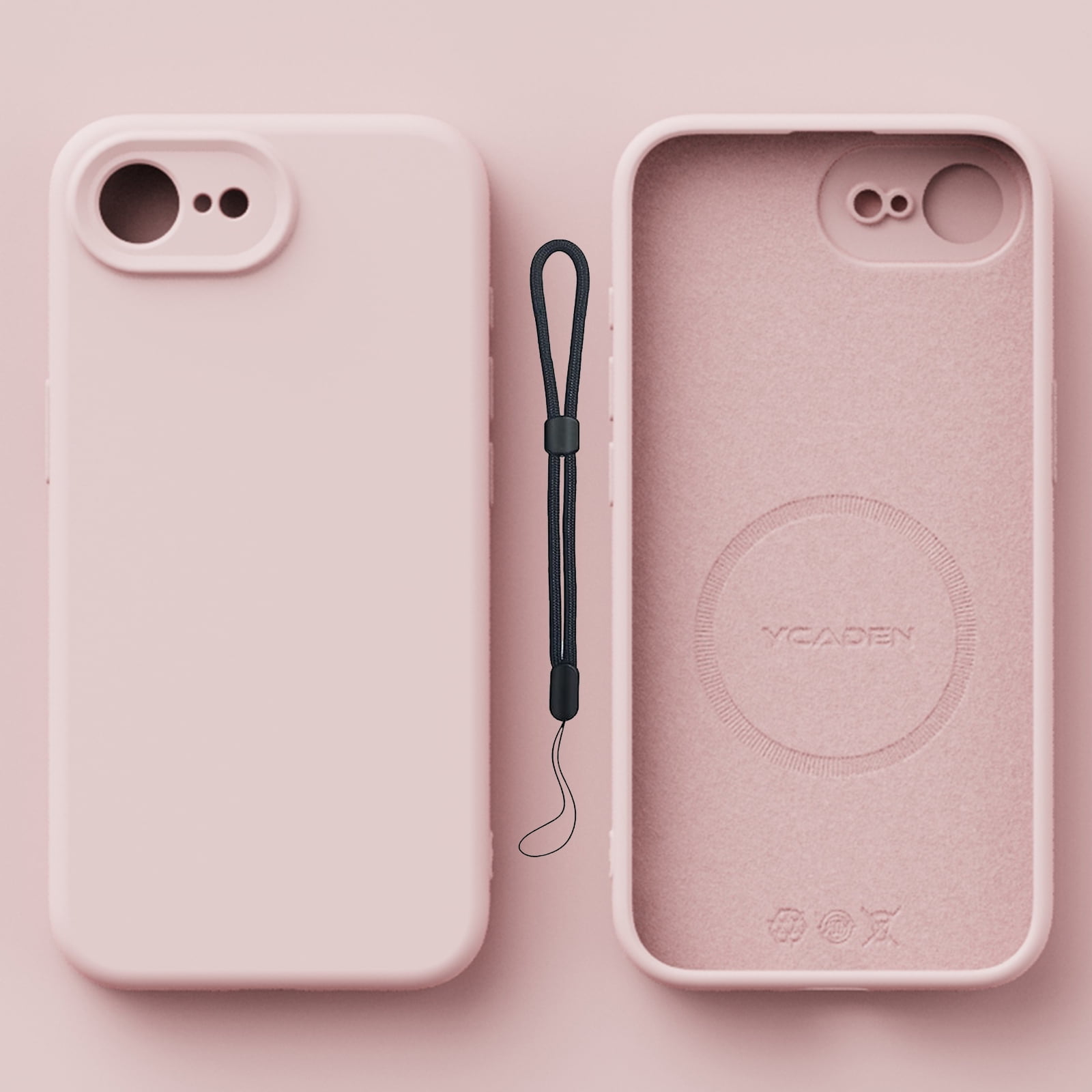 Dteck for iPhone 16e Case with Lanyard, Compatible with Mag-Safe, Upgraded Liquid Silicone with Camera Protection Soft Anti-Scratch Microfiber Lining Phone Case for iPhone 16e 6.1",Pink