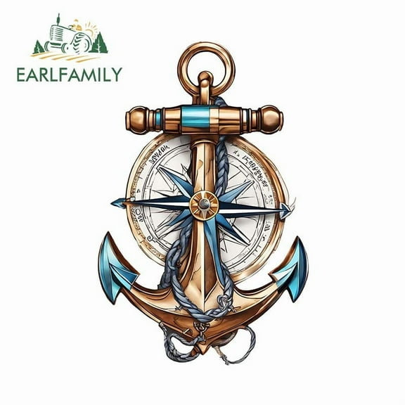 EARLFAMILY 5.1" Ship Anchor with Compass Car Sticker Occlusion Scratch Racing Drifting Electric-Bicycle Decal Sunscreen Car Label