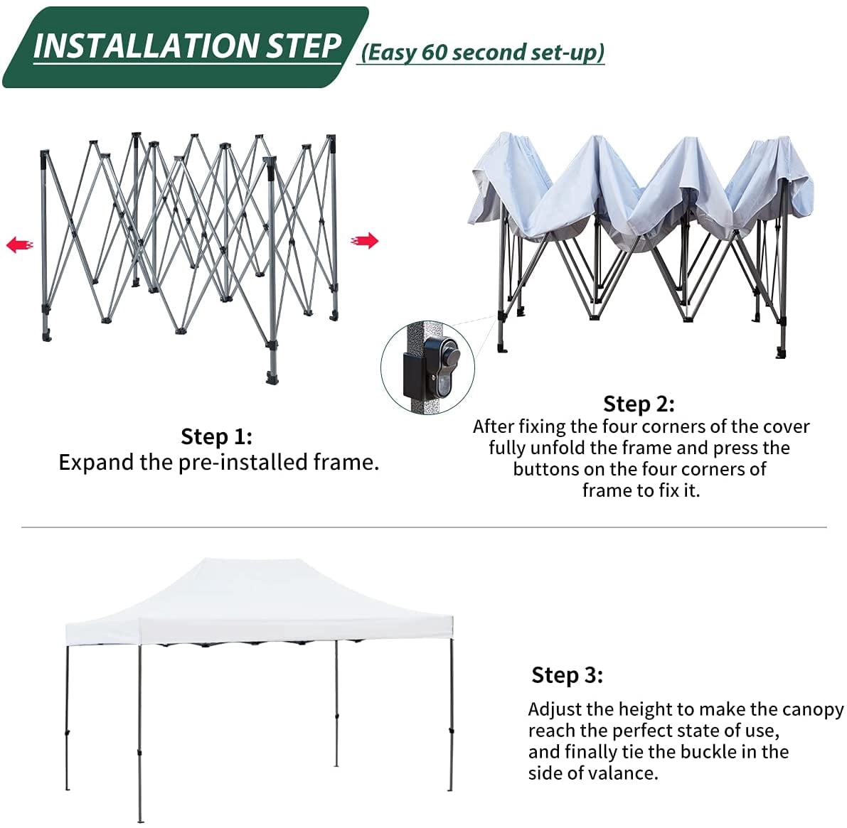 Hommow 10' x 15' Pop Up Canopy Tent Outdoor Tents for Parties with Roller Bag and 4 Sand Bags