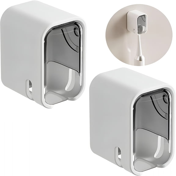 BPPEG Toothbrush Holder Wall Mounted Toothbrush Holders for Bathrooms,Tooth Brush Holder for Travel and Home,Single Toothbrush Organizer with Cover for Shower 2Pcs