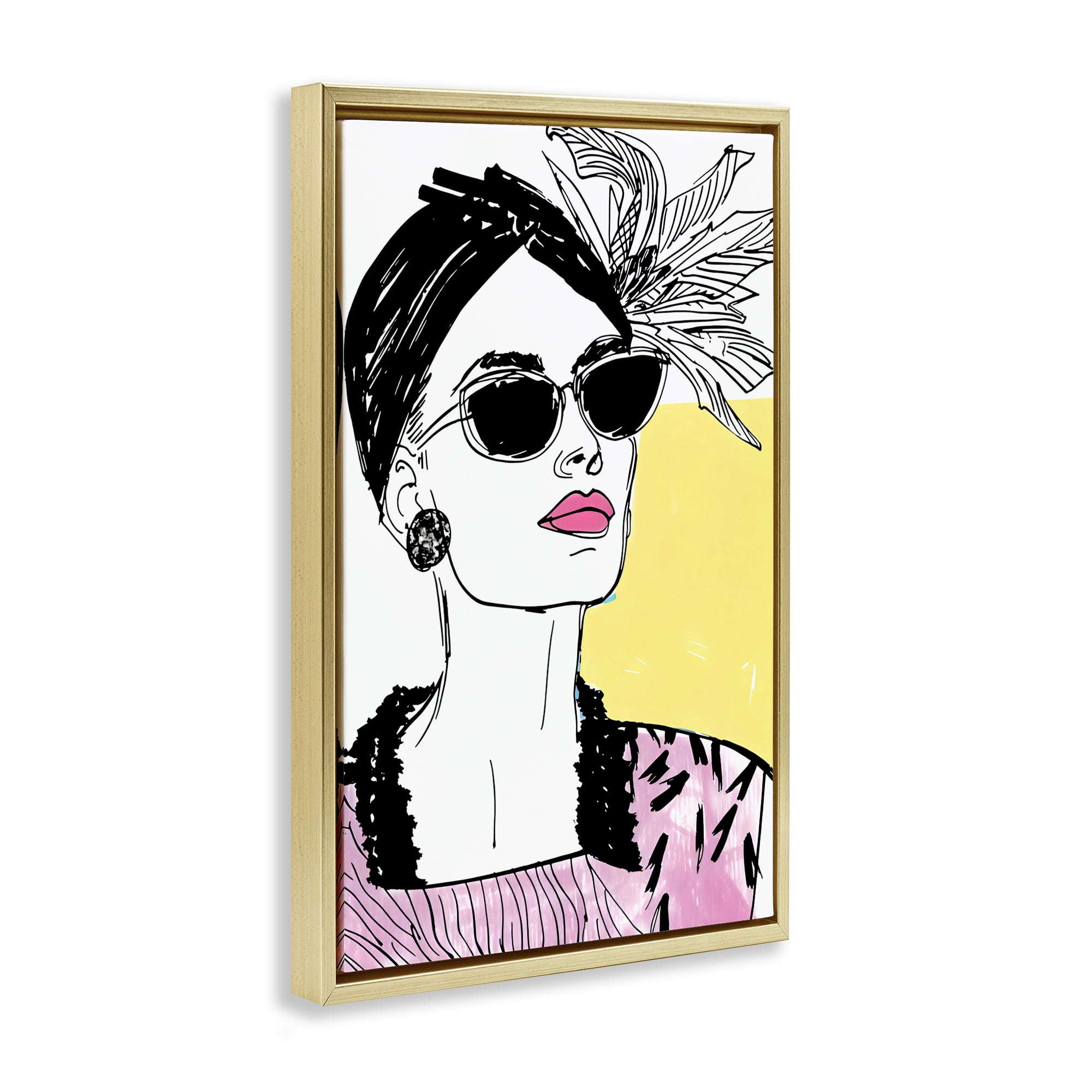 Stupell Industries The Rebel Muse Portrait Gold Framed Floater Canvas Wall Art, design by Andrea Haase