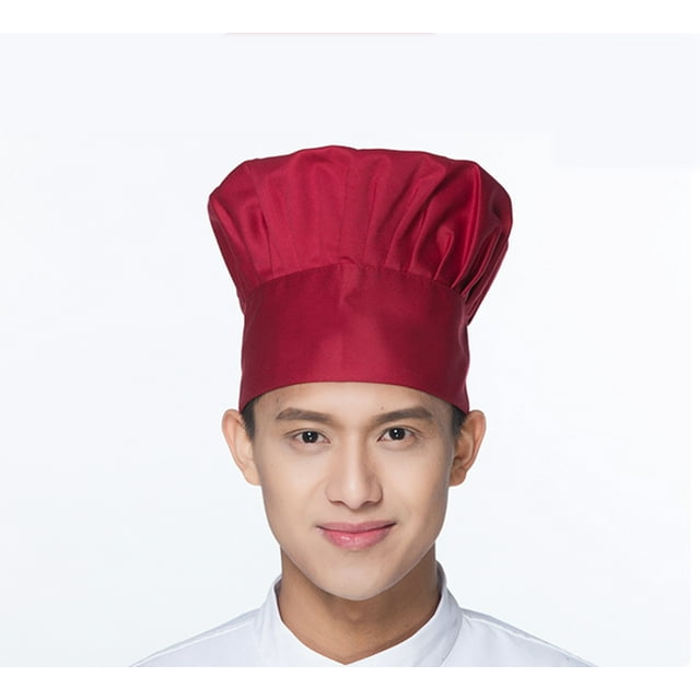 Chef Hat Adult Adjustable Elastic Baker Kitchen Cooking Chef Cap(Dark Red)