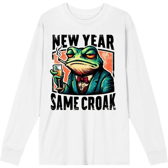 New Year Same Croak Adult White Crew Neck Long Sleeve Shirt-Medium