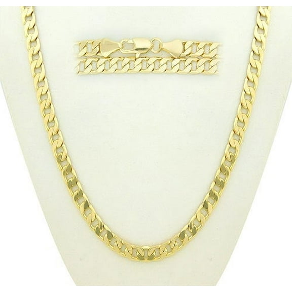 24K Yellow Gold Filled Men's necklace Solid Curb Link Chain24 inches