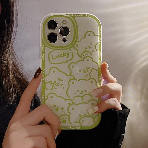 Funda de silicona con dibujos animados de oso sonriente para iphone, carcasa bonita original de oso sonriente de la suerte 8 para iphone 7 plus 13 14 pro max 11 promax 12 mini x xr xs max