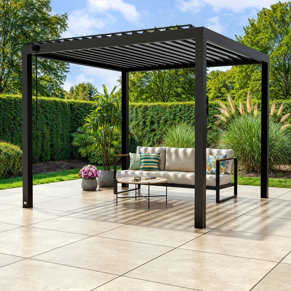 Backyard Discovery Sarasota 10'x10' Galvanized Steel Louvered Pergola Kit, Adjustable Roof