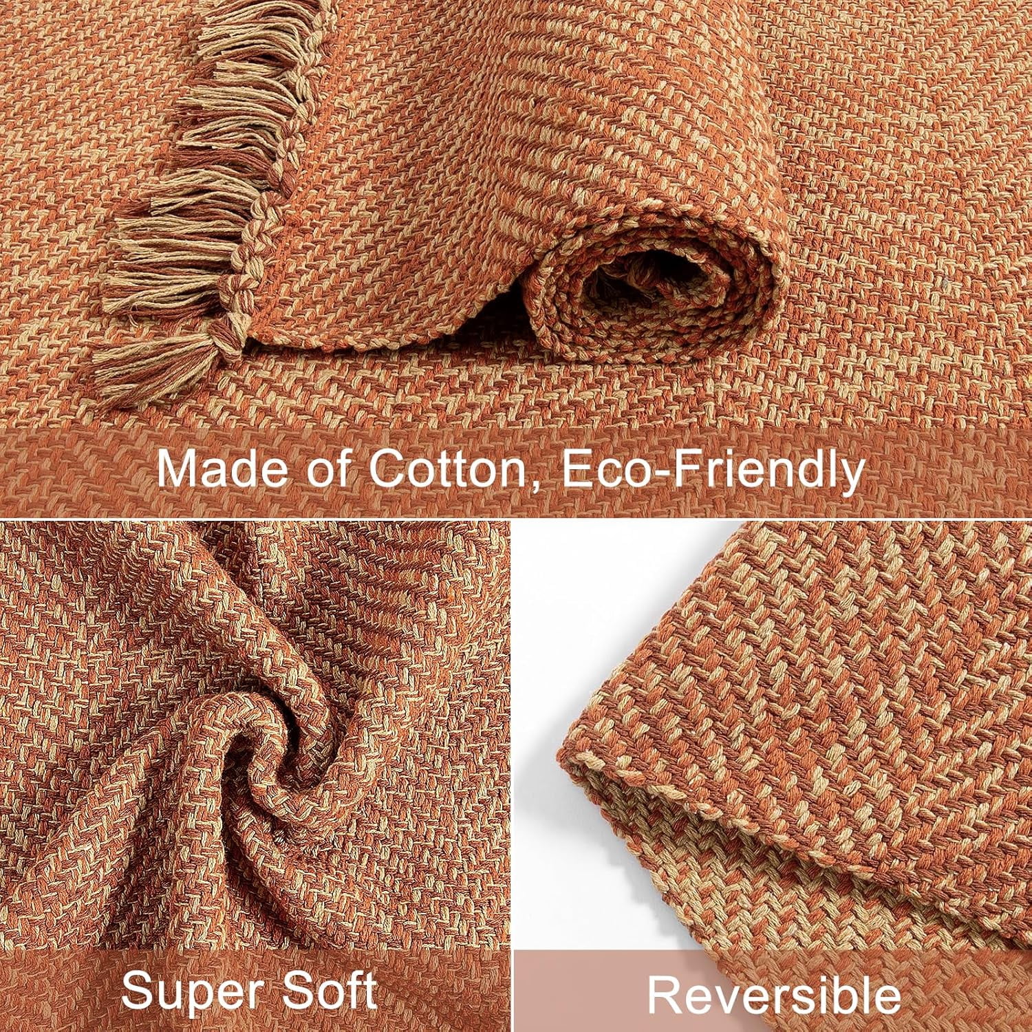 Wonnitar 4x6 Farmhouse Area Rugs, Machine Washable Terra Rugs with Tassel for Bedroom, Indoor Outdoor cotton Rugs for Livig Room Dining Room